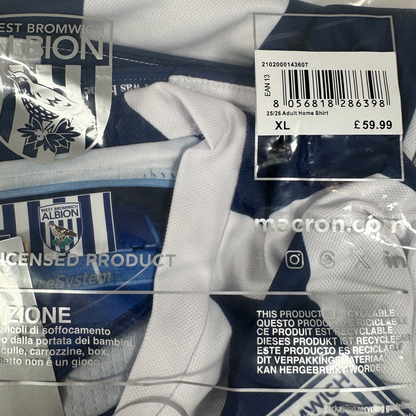 West Bromwich Albion 2025/2026 Home Football Shirt XL BNWT