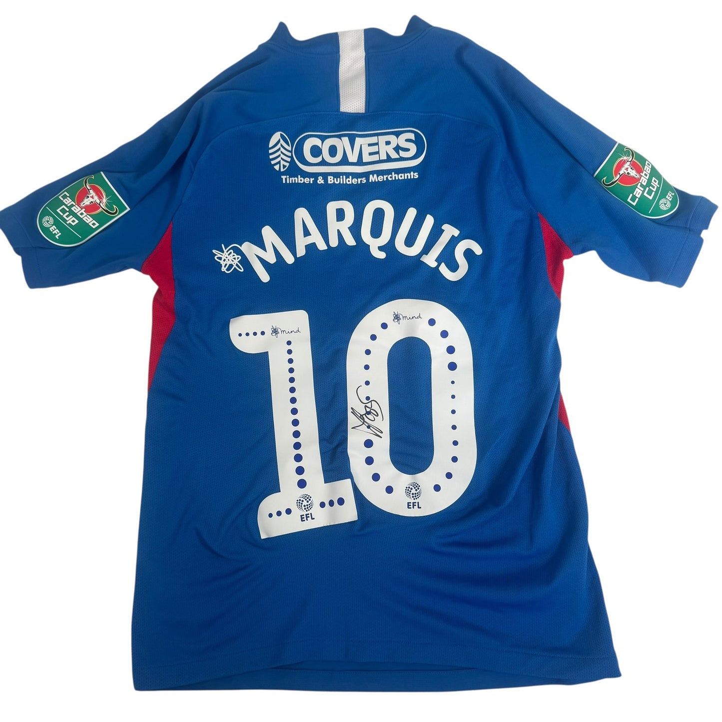 MARQUIS 10 Portsmouth 2019/2020 Home Football Shirt Match Worn Signed Medium COA