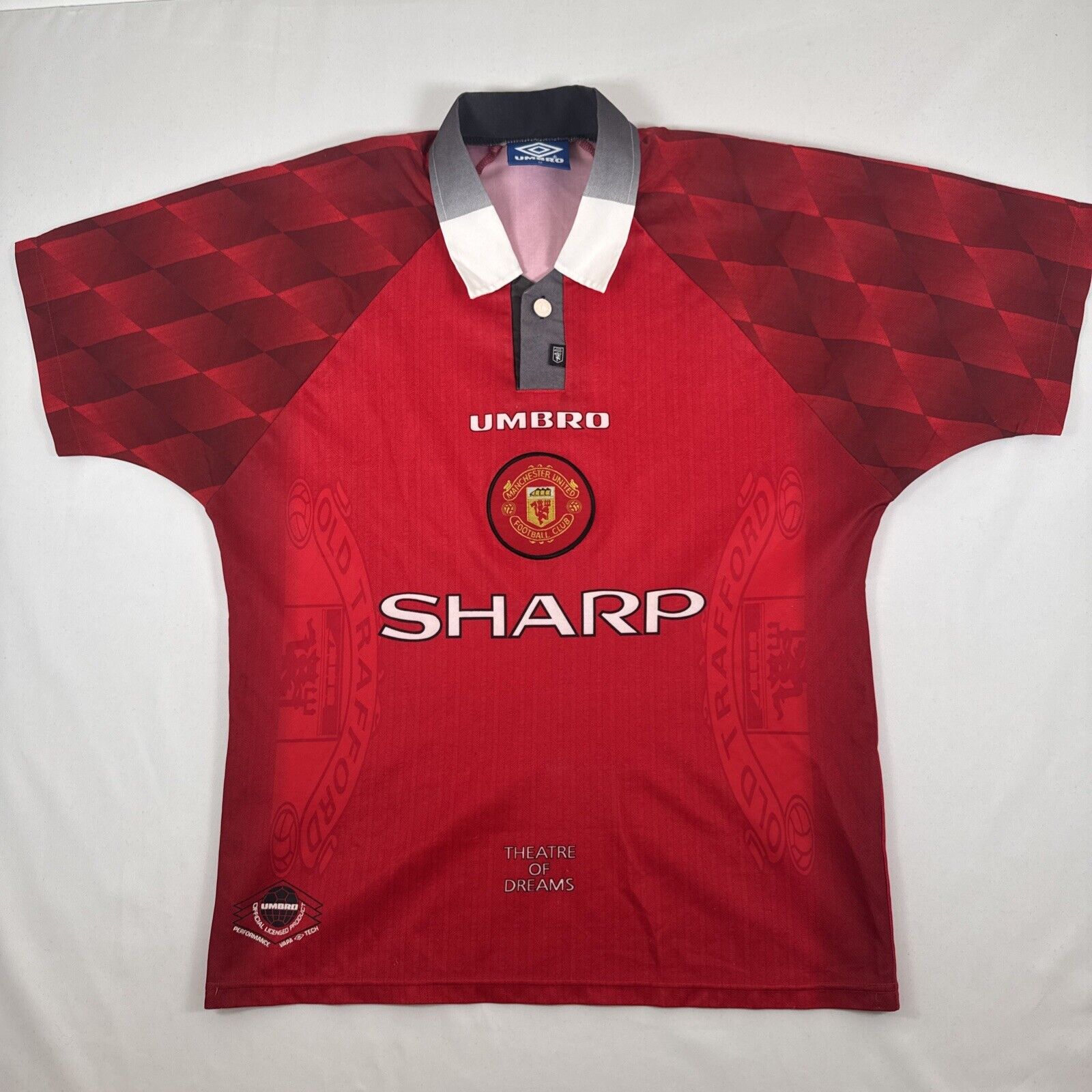 manchester united 1996 1997 1998 home football shirt men s medium 12