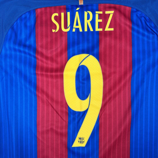 SUAREZ 9 Barcelona 2016/2017 Home Football Shirt  Large - Football Shirt Kingdom