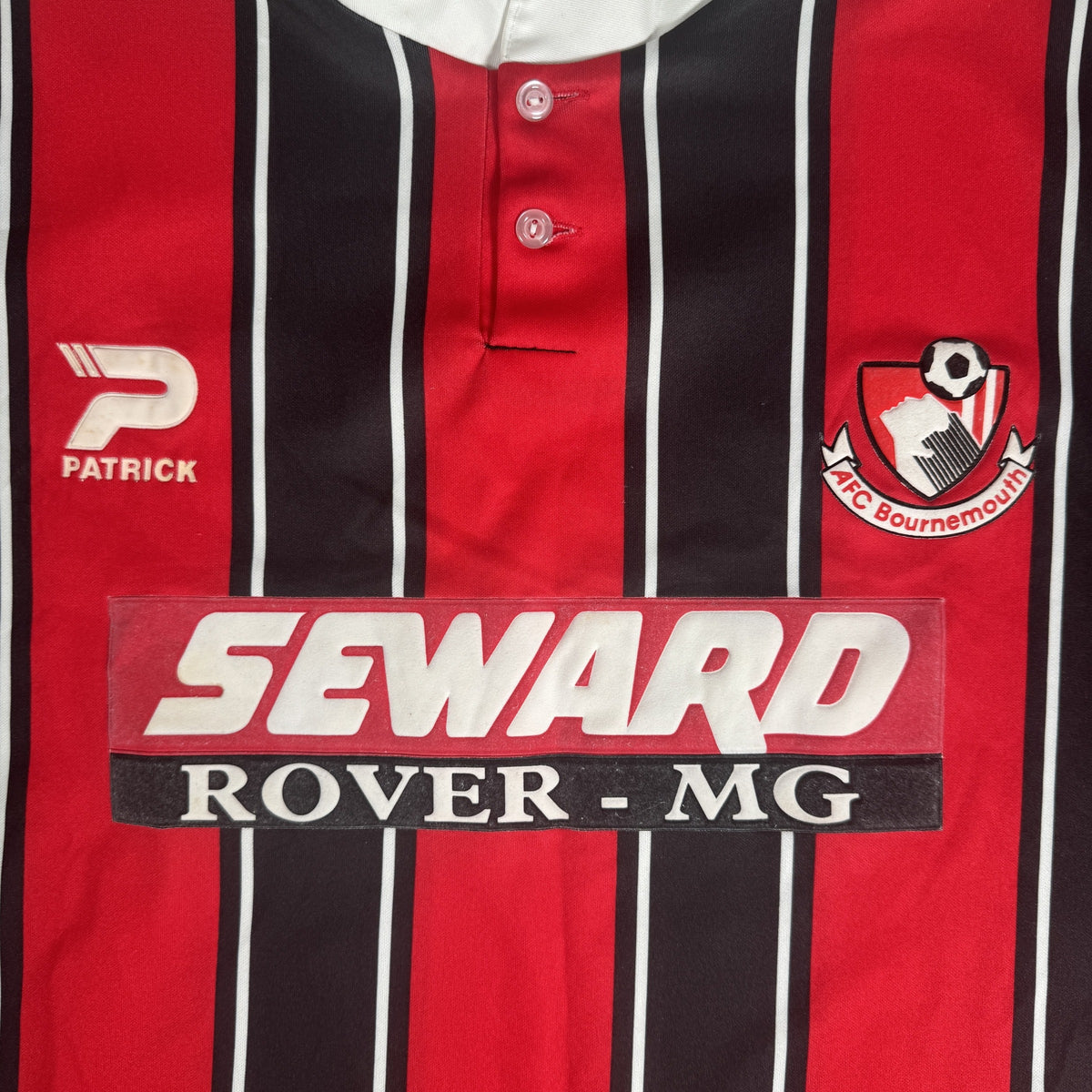 Close-up of AFC Bournemouth 1996/1997/1998 home football shirt, size Large