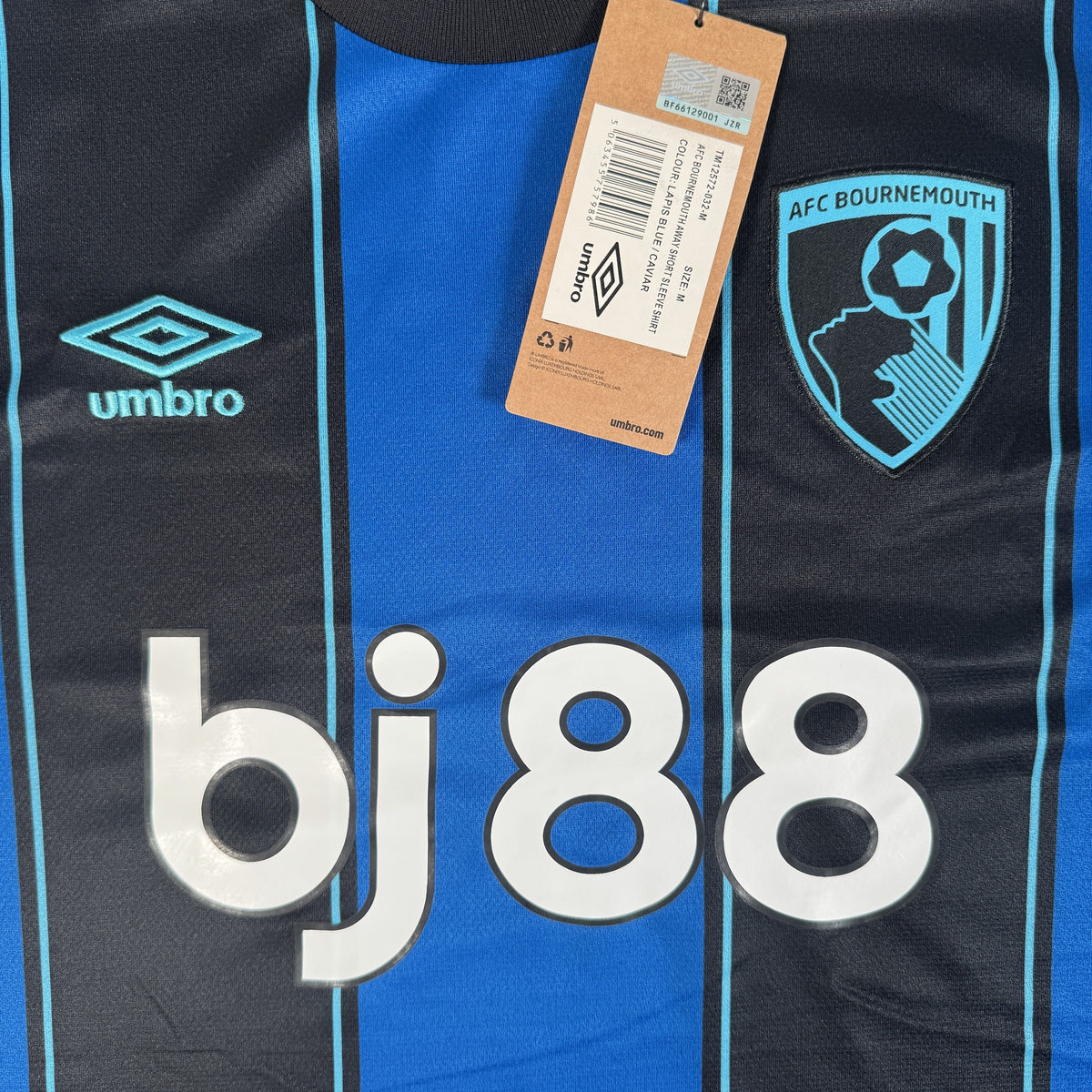 Close-up of AFC Bournemouth 2025/2026 away football shirt, size Medium