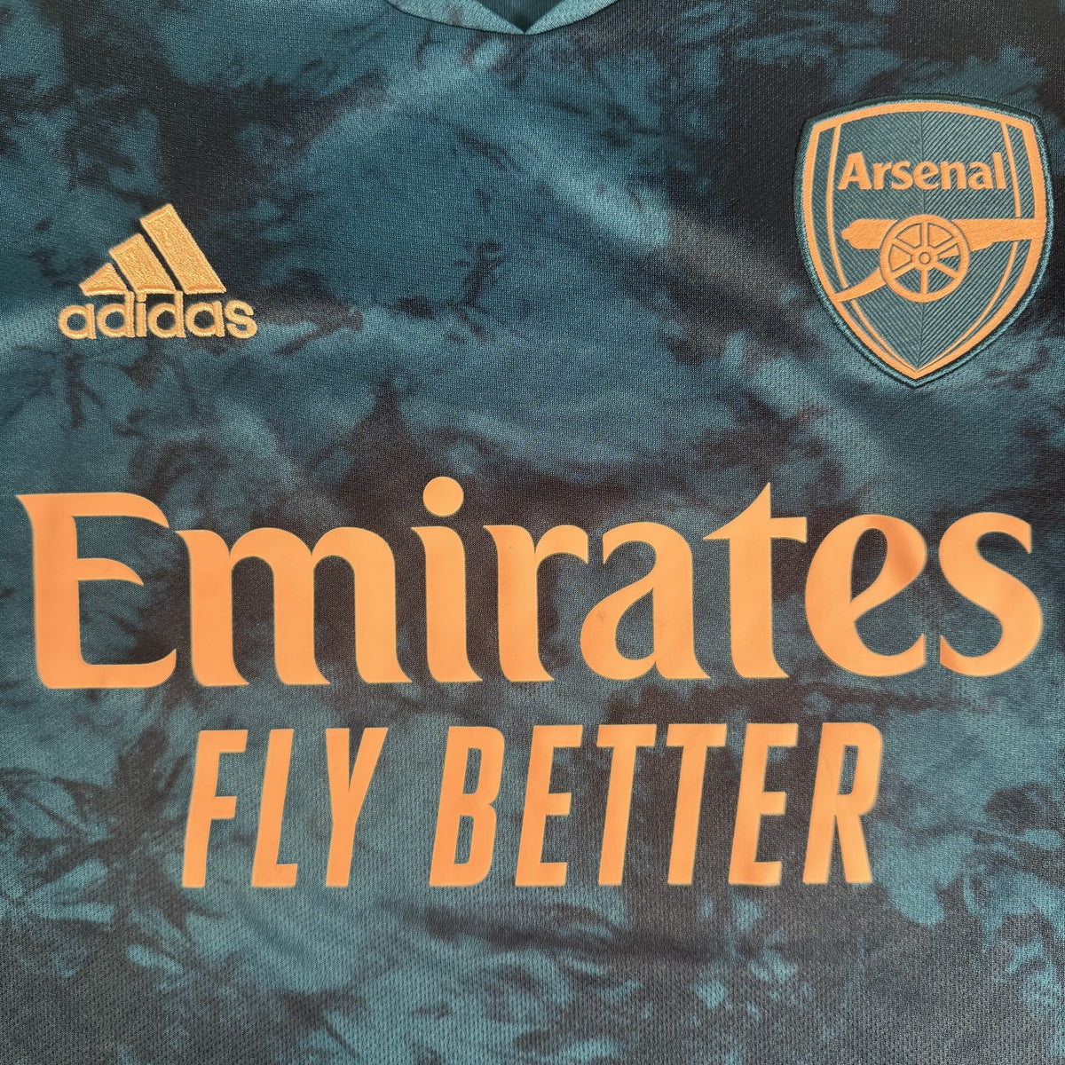 Close-up of Arsenal 2020/2021 third football shirt, size Large