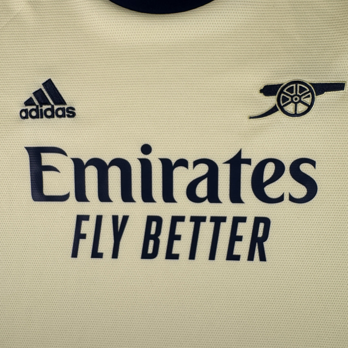 Close-up of Arsenal 2021/2022 away football shirt, size 3XL