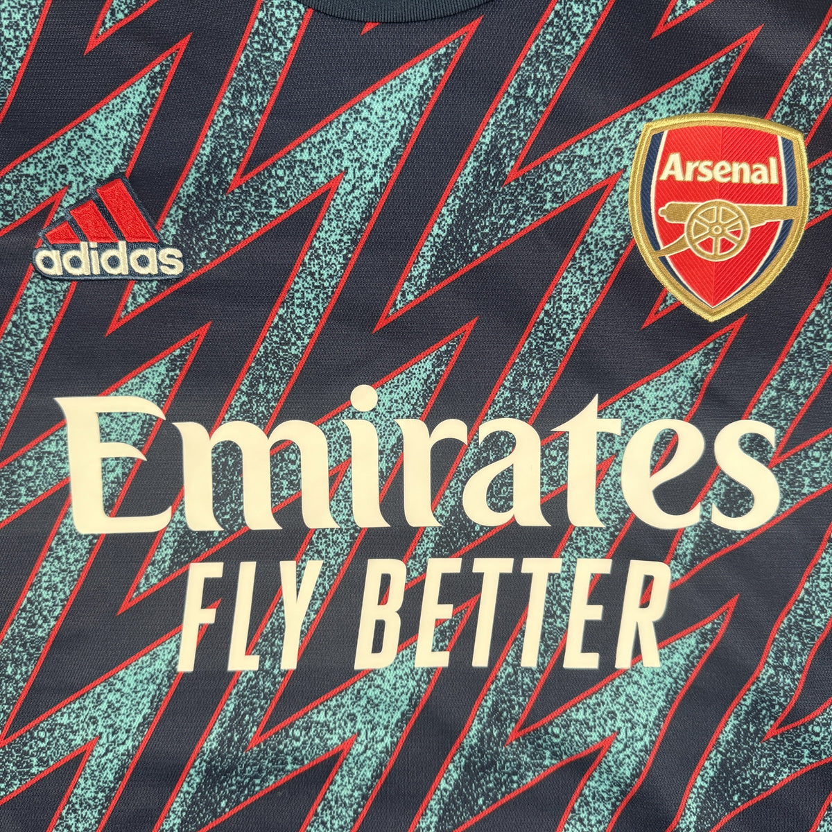 Close-up of Arsenal 2021/2022 third football shirt, size XXL