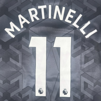 Close-up of Martinelli 11 on Arsenal 2022/2023 away football shirt, size Large