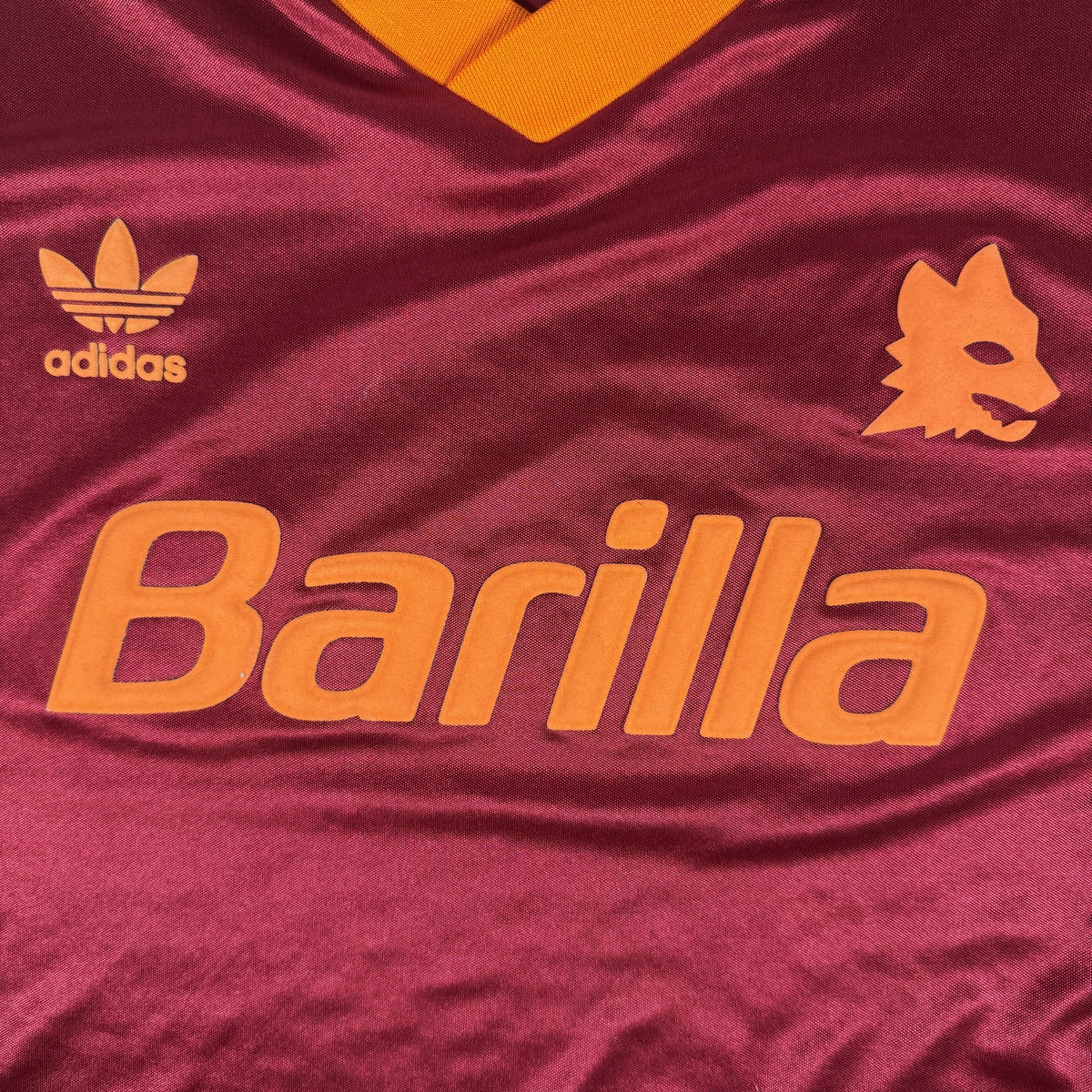 Close-up of AS Roma 1993/1994 home football shirt, size XXL