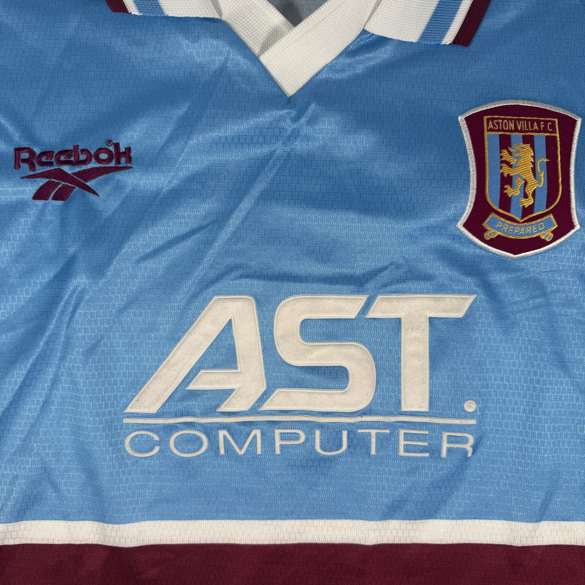 Close-up of Aston Villa 1997/1998 away football shirt, size XL