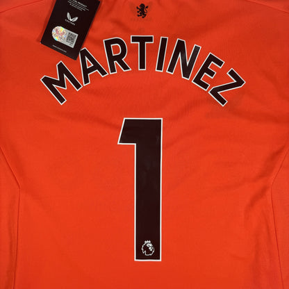 Close-up of Martinez 1 on Aston Villa 2022/2023 goalkeeper football shirt, size 3XL