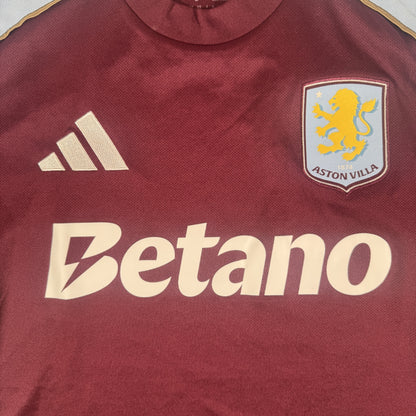 Close-up of Aston Villa 2025/2026 home football shirt, size Large