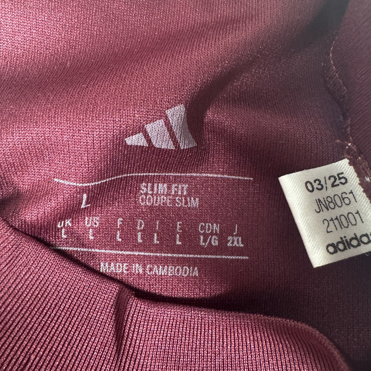 Size label inside Aston Villa 2025/2026 home football shirt, size Large