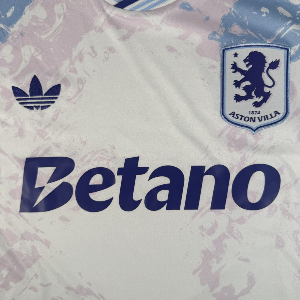 Close-up of Aston Villa 2025/2026 third football shirt, size XL