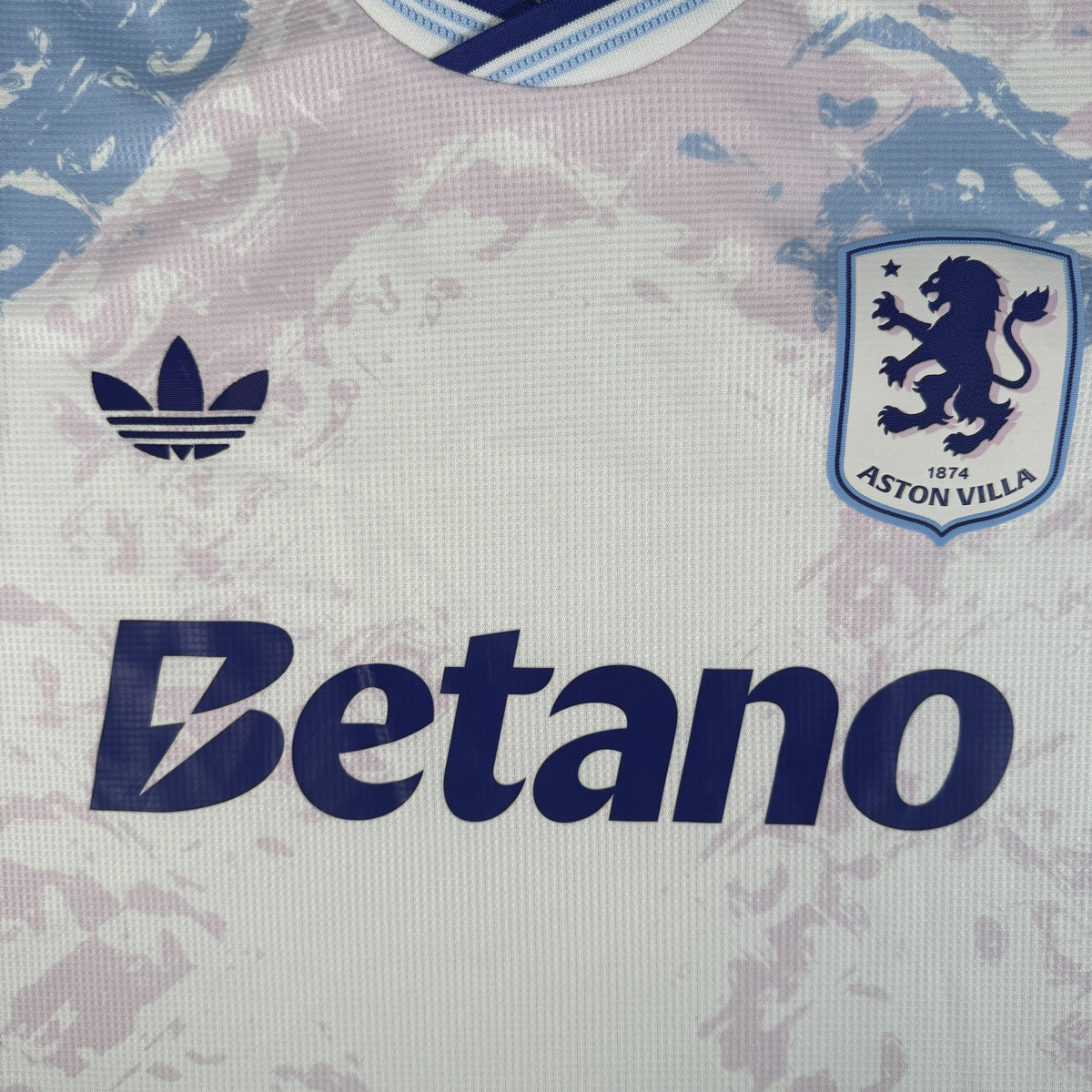 Close-up of Aston Villa 2025/2026 third football shirt, size XXL