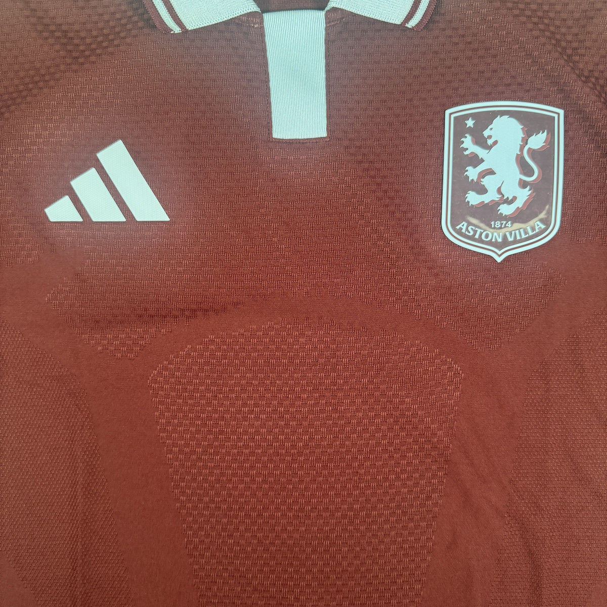 Close-up of Aston Villa 2026/2027 home football shirt, size XXL