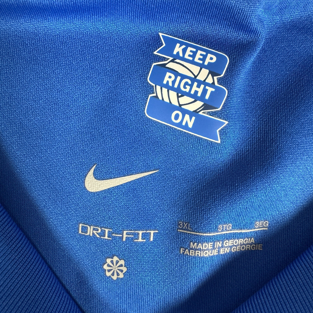 Size label inside Birmingham City 2025/2026 home football shirt, size 3XL
