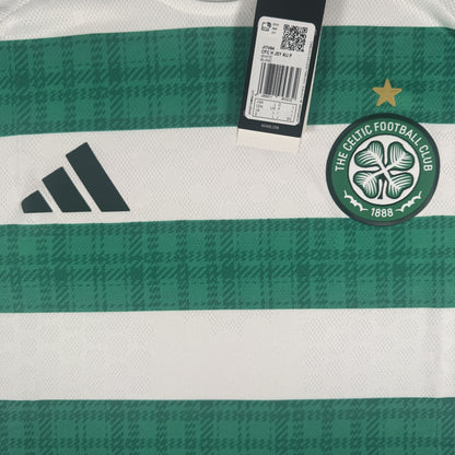 Close-up of Celtic 2025/2026 home football shirt, size Large