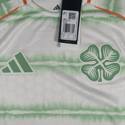 Close-up of Celtic 2025/2026 third football shirt, size Small