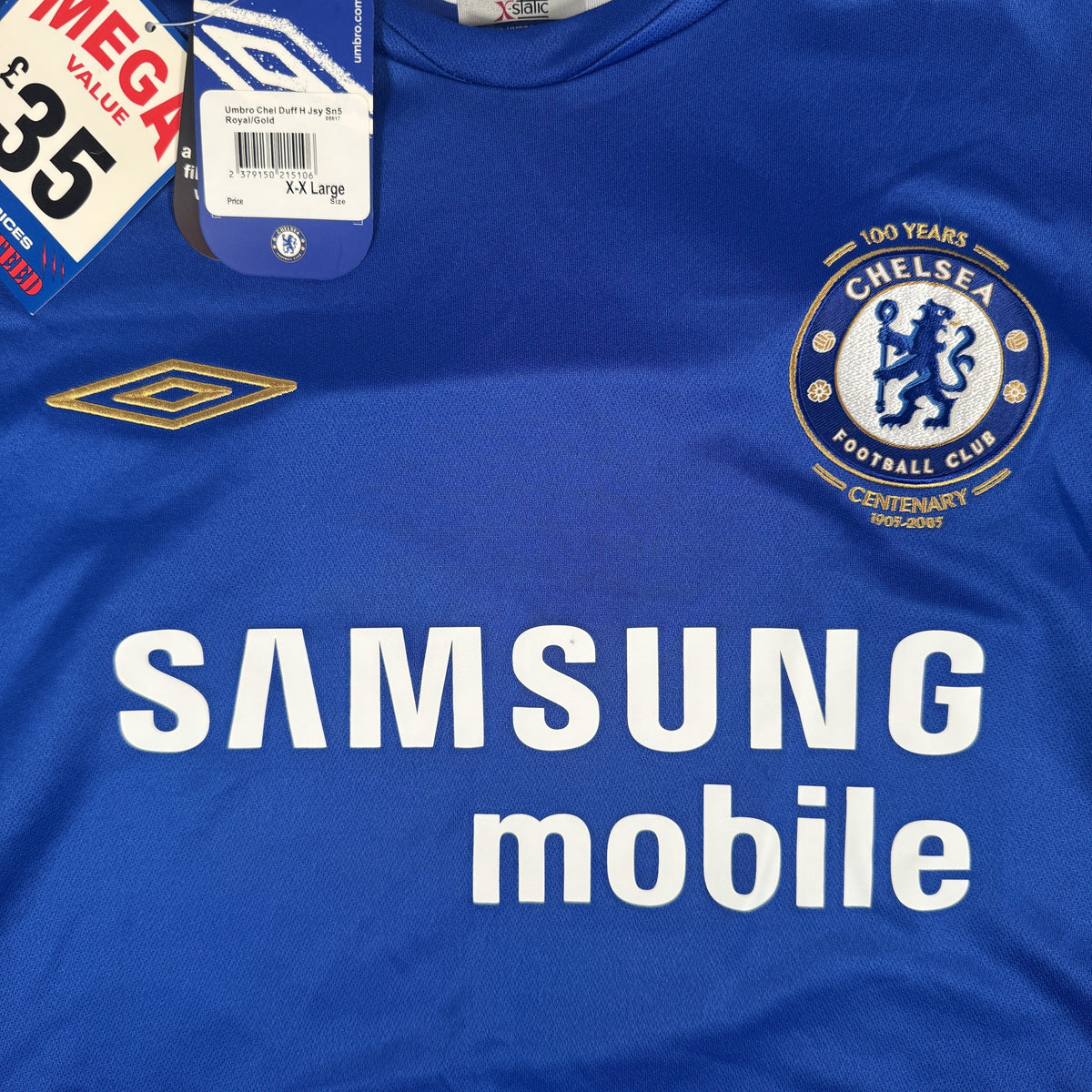 Size label inside Chelsea 2005/2006 home football shirt, size XXL