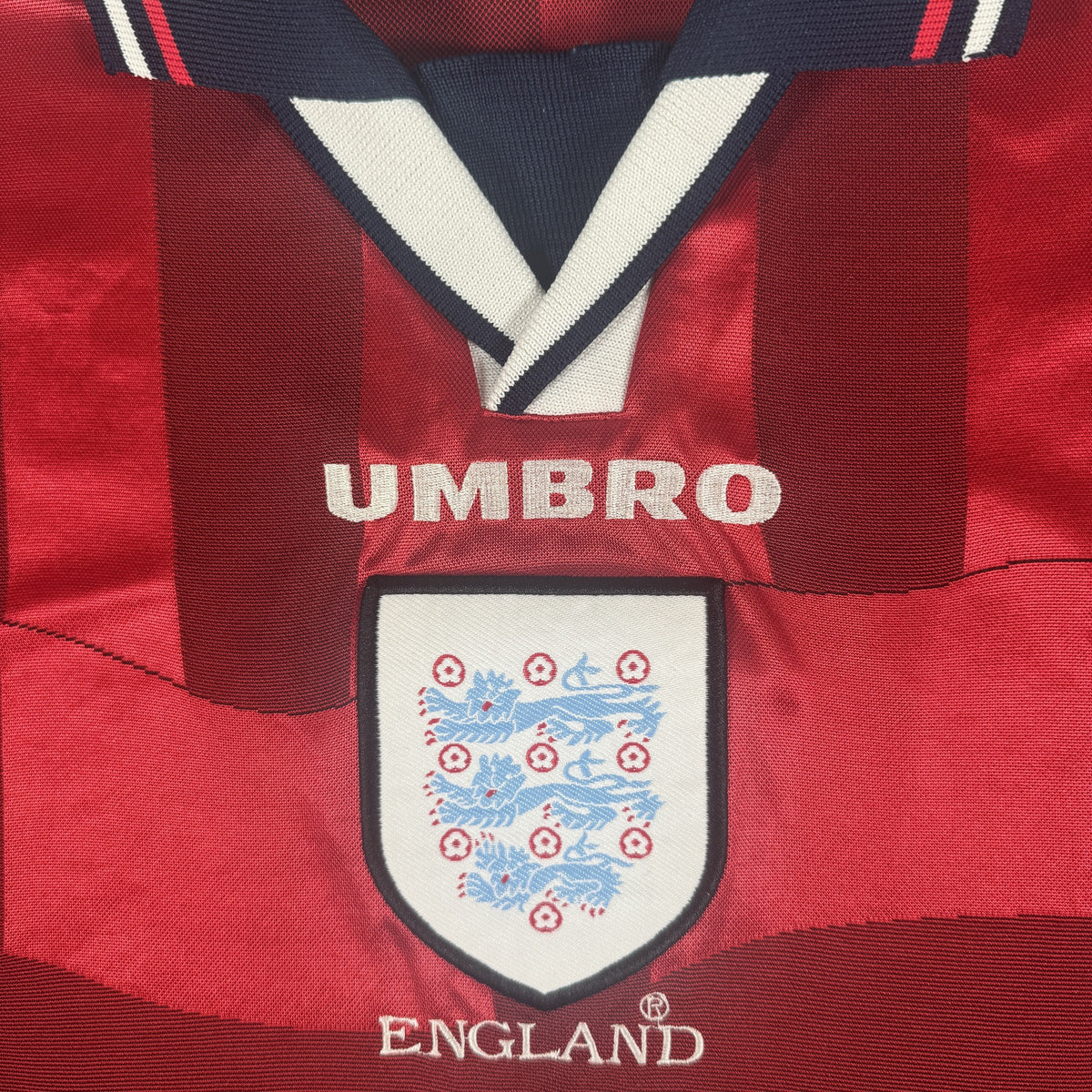 Close-up of England 1998/1999/2000 away football shirt, size Medium