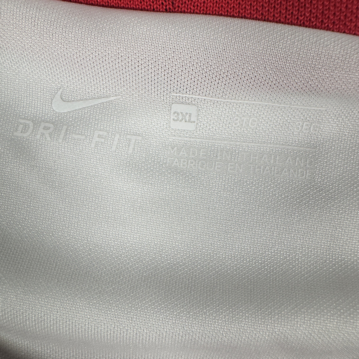 Size label inside England 2020/2021/2022 home football shirt, size 3XL