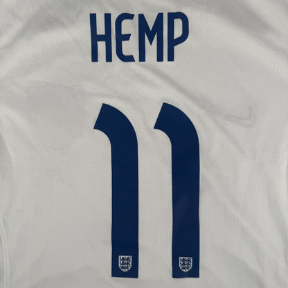 Close-up of Hemp 11 on England 2023/2024 home football shirt, size Medium
