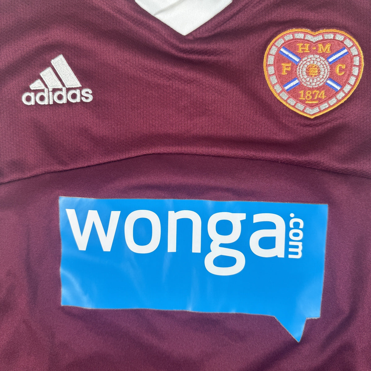 Close-up of Heart of Midlothian 2013/2014 home football shirt, size Medium