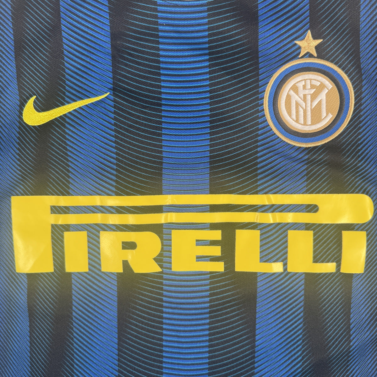 Close-up of Inter Milan 2016/2017 home football shirt, size Large