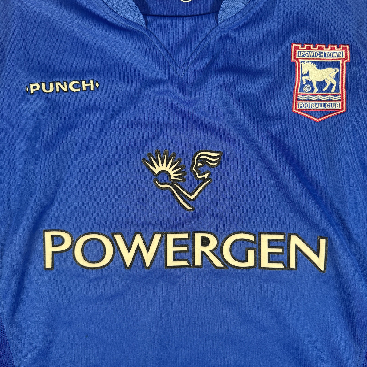 Close-up of Ipswich Town 2003/2004/2005 home football shirt, size XL