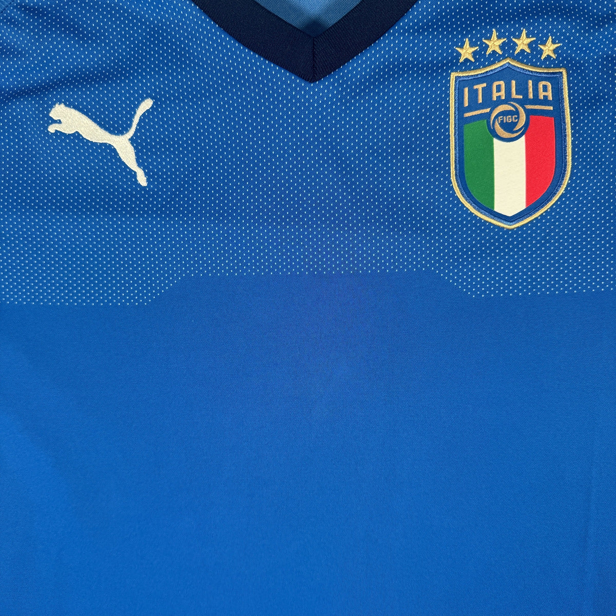 Close-up of Italy 2018/2019/2020 home football shirt, size Medium
