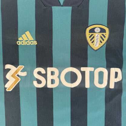 Close-up of Leeds United 2020/2021 away football shirt, size Large