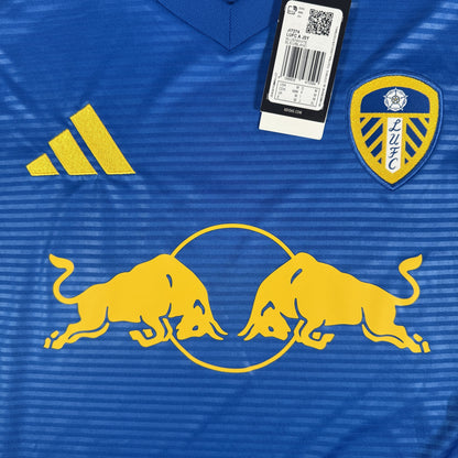 Close-up of Leeds United 2025/2026 away football shirt, size Medium