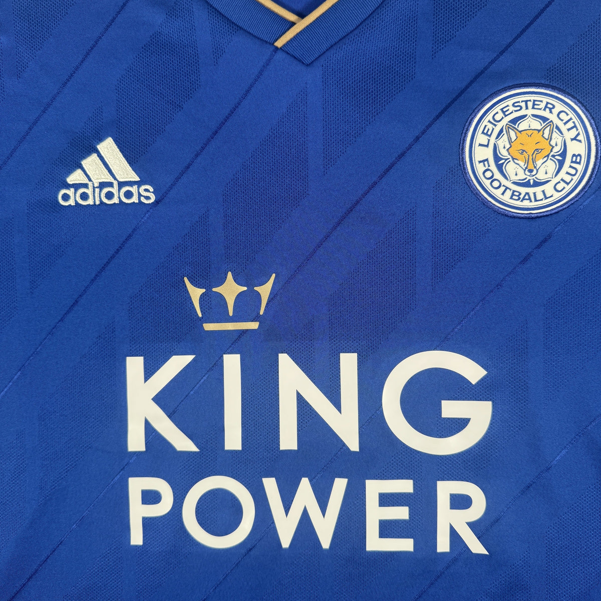 Close-up of Leicester City 2018/2019 home football shirt, size XXL