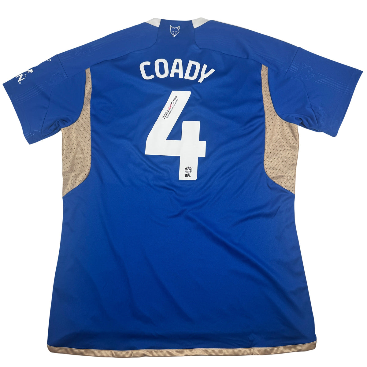 Back of Leicester City 2023/2024 home football shirt, size XL, showing Coady 4