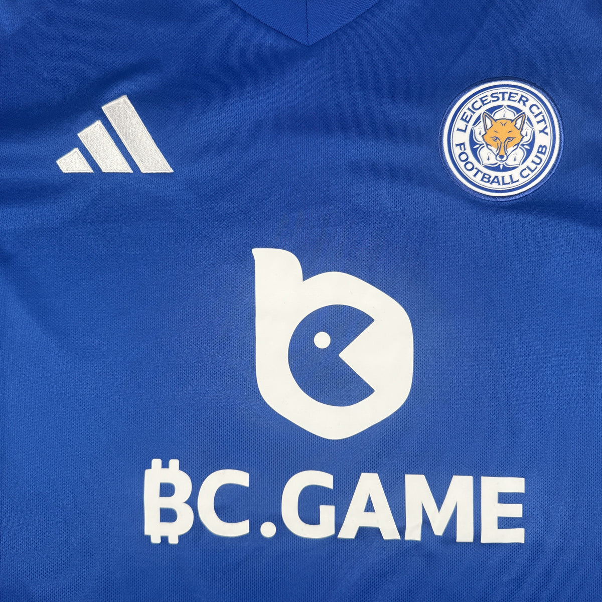 Close-up of Leicester City 2024/2025 home football shirt, size XXL