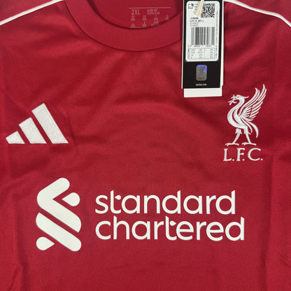 Close-up of Liverpool 2025/2026 home football shirt, size XXL