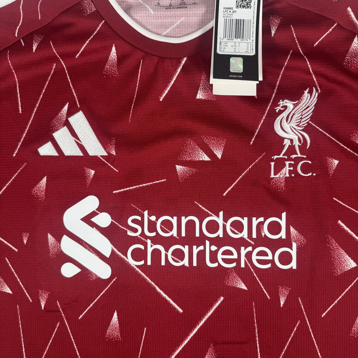 Close-up of Liverpool 2026/2027 home football shirt, size XL