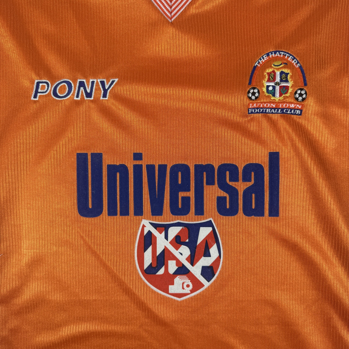 Close-up of Luton Town 1997/1998/1999 home football shirt, size Large