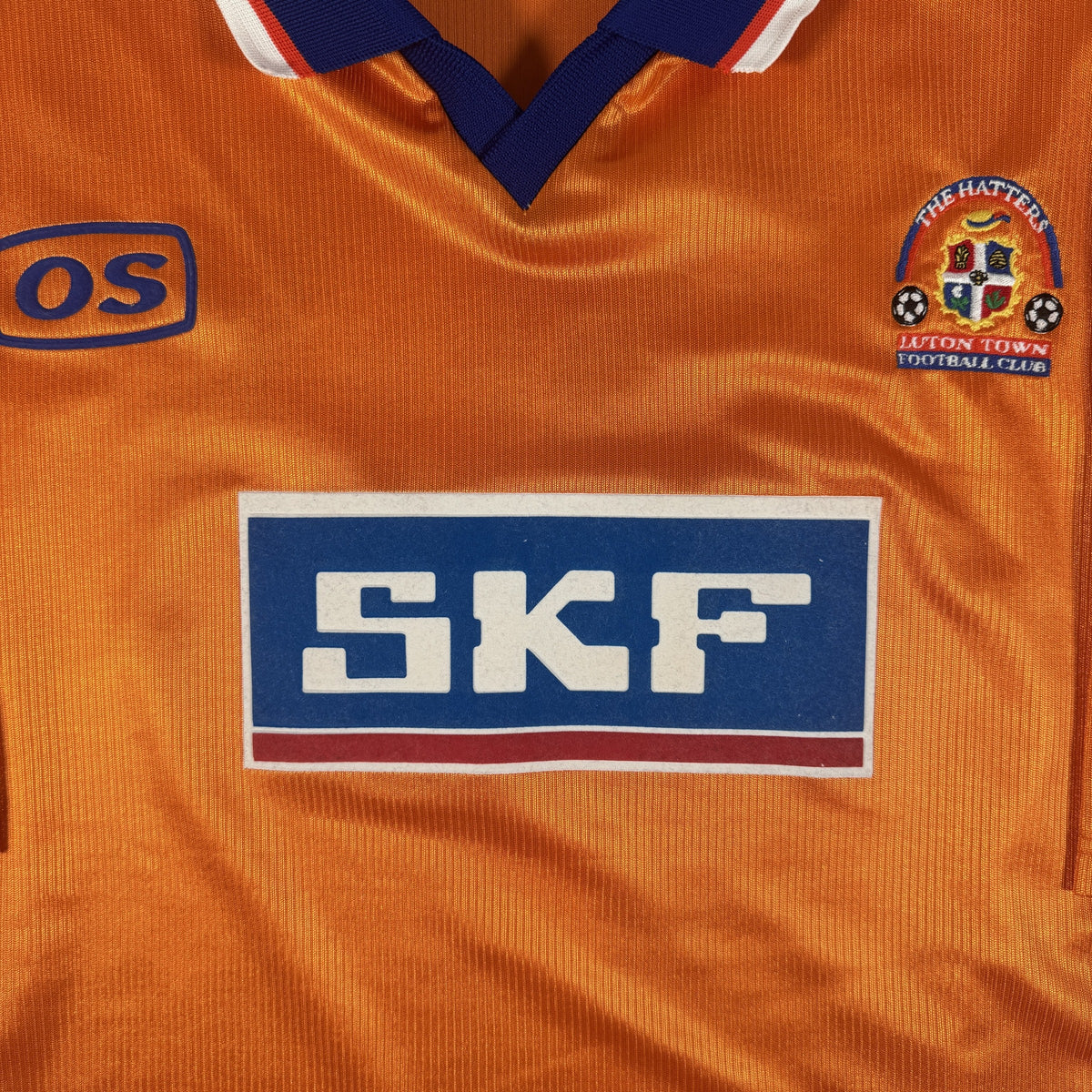 Close-up of Luton Town 1999/2000/2001 home football shirt, size Large