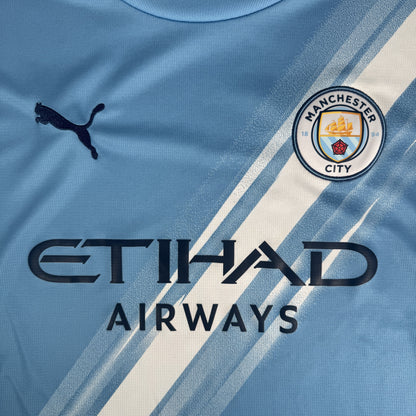 Close-up of Manchester City 2025/2026 home football shirt, size 3XL