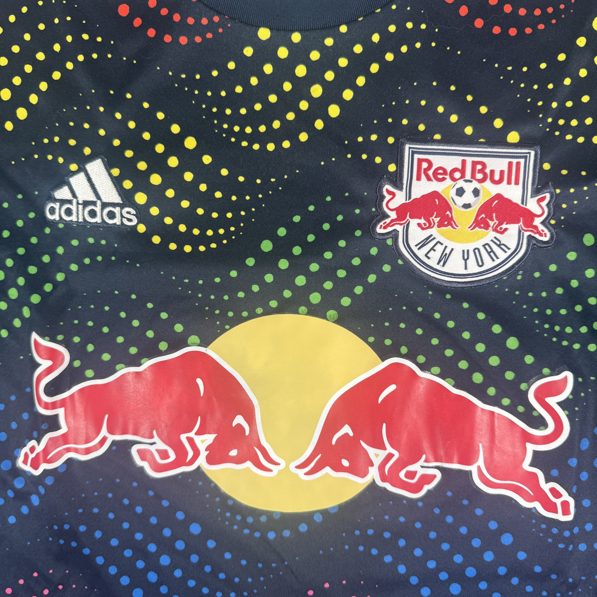 Close-up of New York Red Bulls 2019/2020 training football shirt, size XL