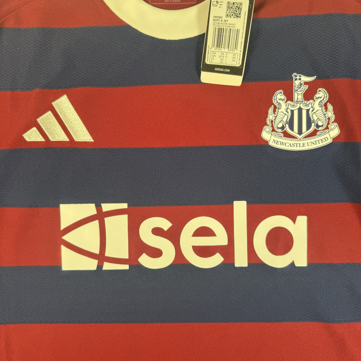 Close-up of Newcastle United 2024/2025 away football shirt, size 3XL