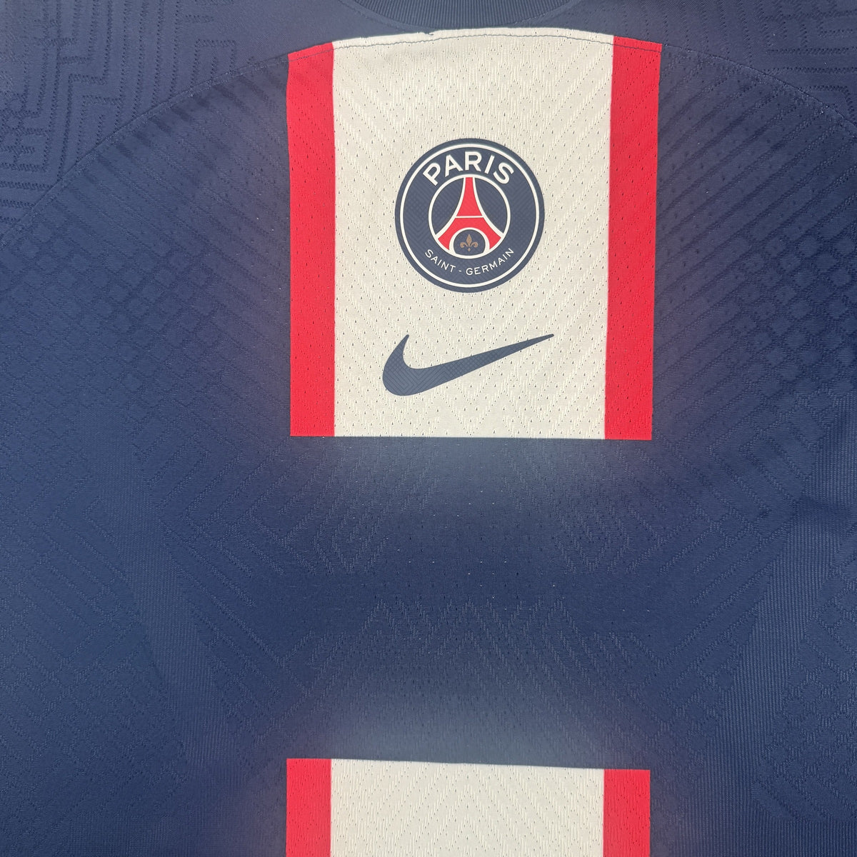 Close-up of Paris Saint-Germain 2022/2023 home football shirt, size XXL
