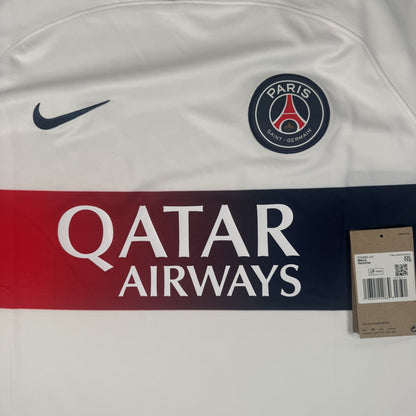 Close-up of Paris Saint-Germain 2023/2024 away football shirt, size XXL