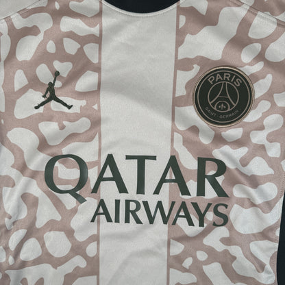Close-up of Paris Saint-Germain 2023/2024 fourth football shirt, size Small