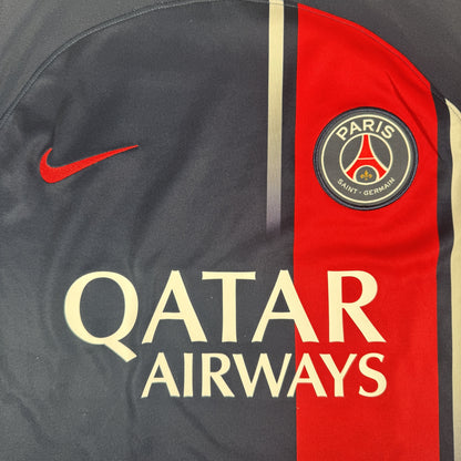 Close-up of Paris Saint-Germain 2023/2024 home football shirt, size Large