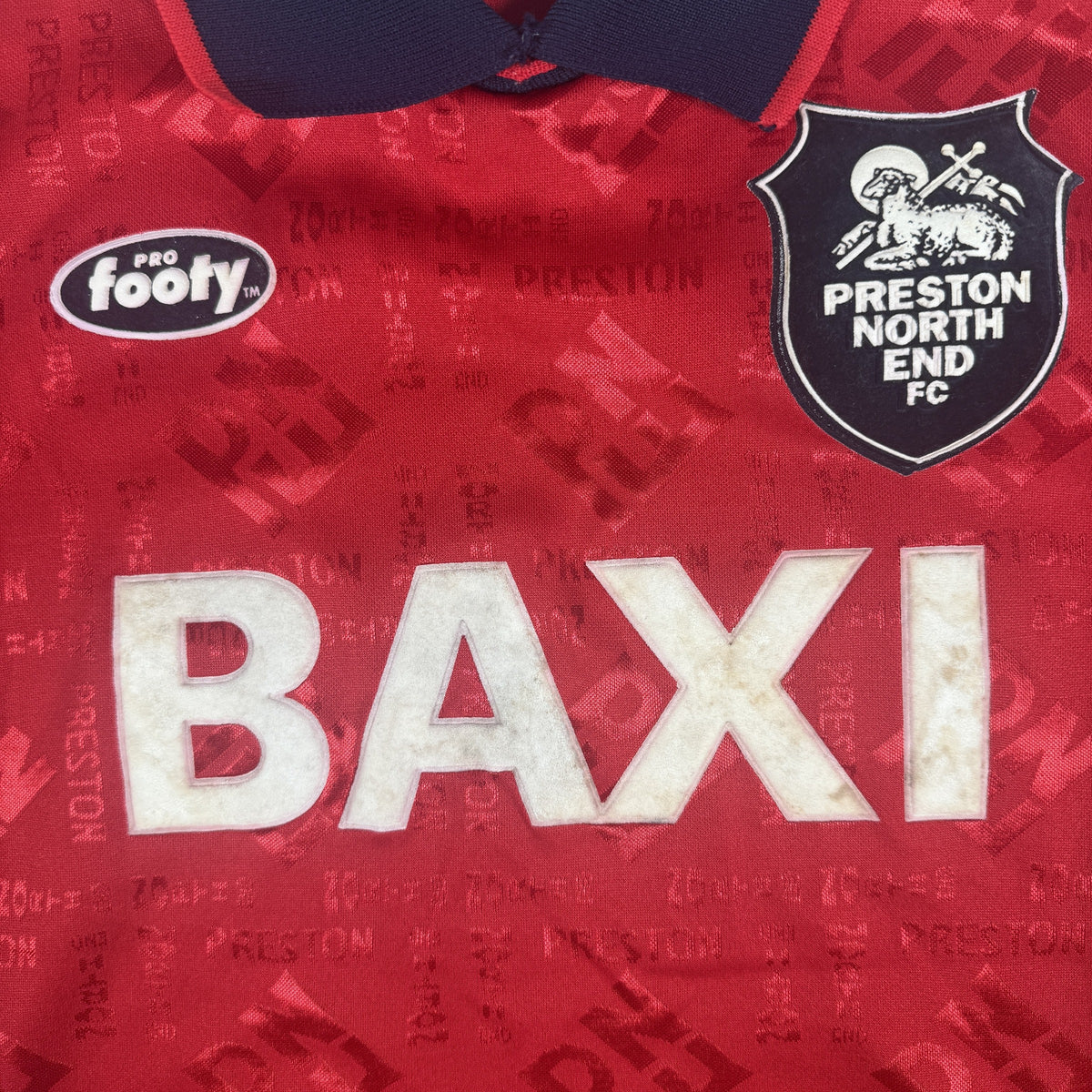 Close-up of Preston North End 1995/1996 away football shirt, size XL