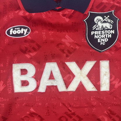 Close-up of Preston North End 1995/1996 away football shirt, size XL