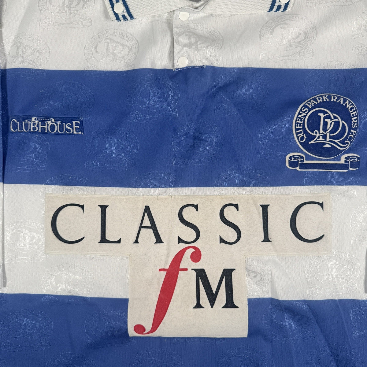 Close-up of Queens Park Rangers 1992/1993 home football shirt, size Large