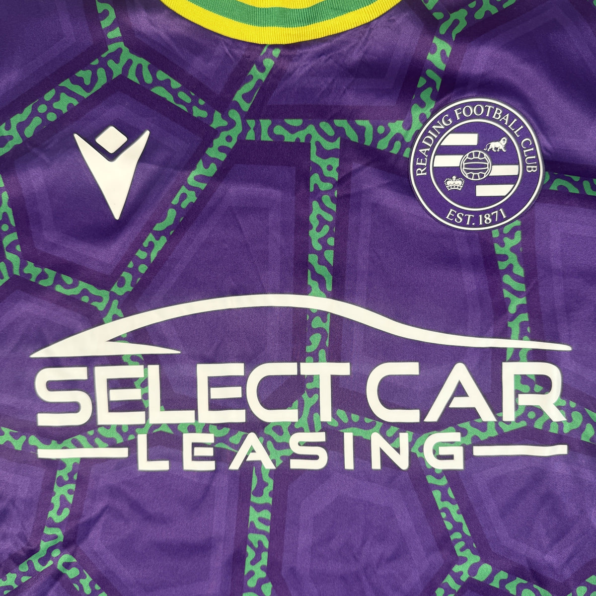 Close-up of Reading 2023/2024 third football shirt, size Large