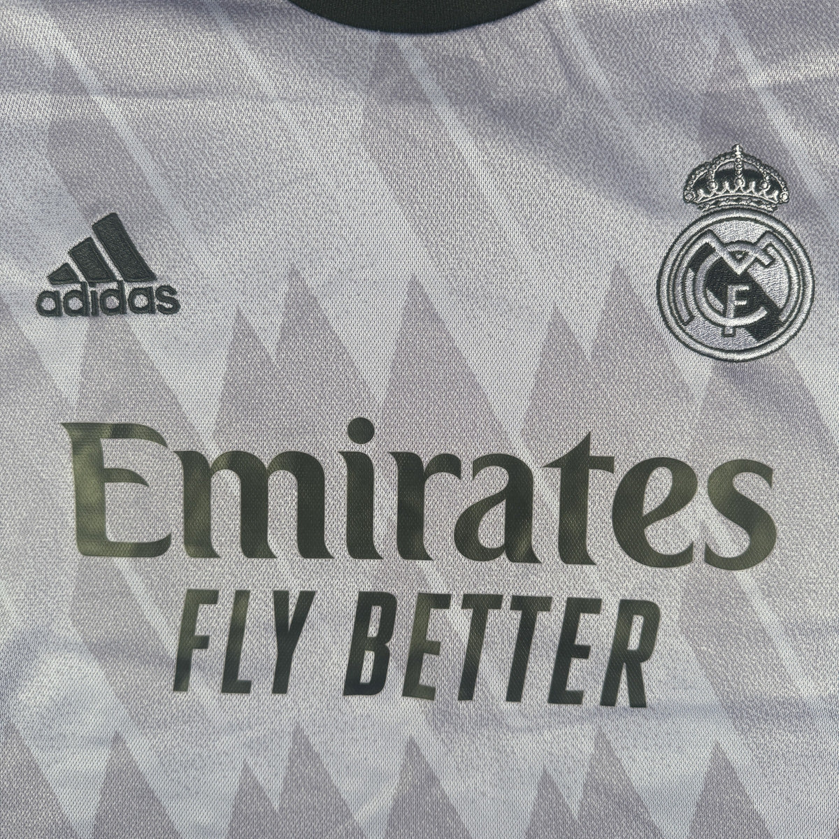 Close-up of Real Madrid 2022/2023 away football shirt, size XL